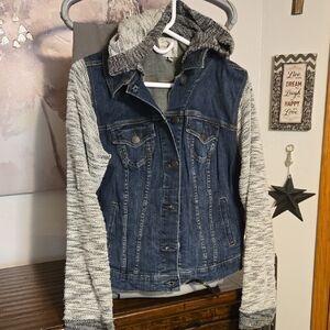 Torrid Denim Jacket with Knit Sleeves And Hood 1